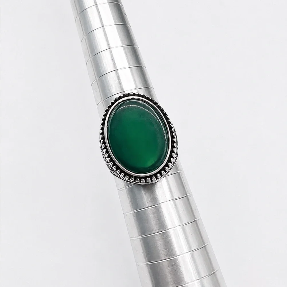 925 Sterling Silver Green Stone Signet Men’s Ring Size 9